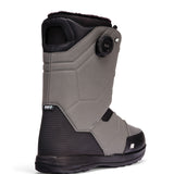 Black and gray K2 Maysis snowboard boots feature a BOA lacing system and textured soles.