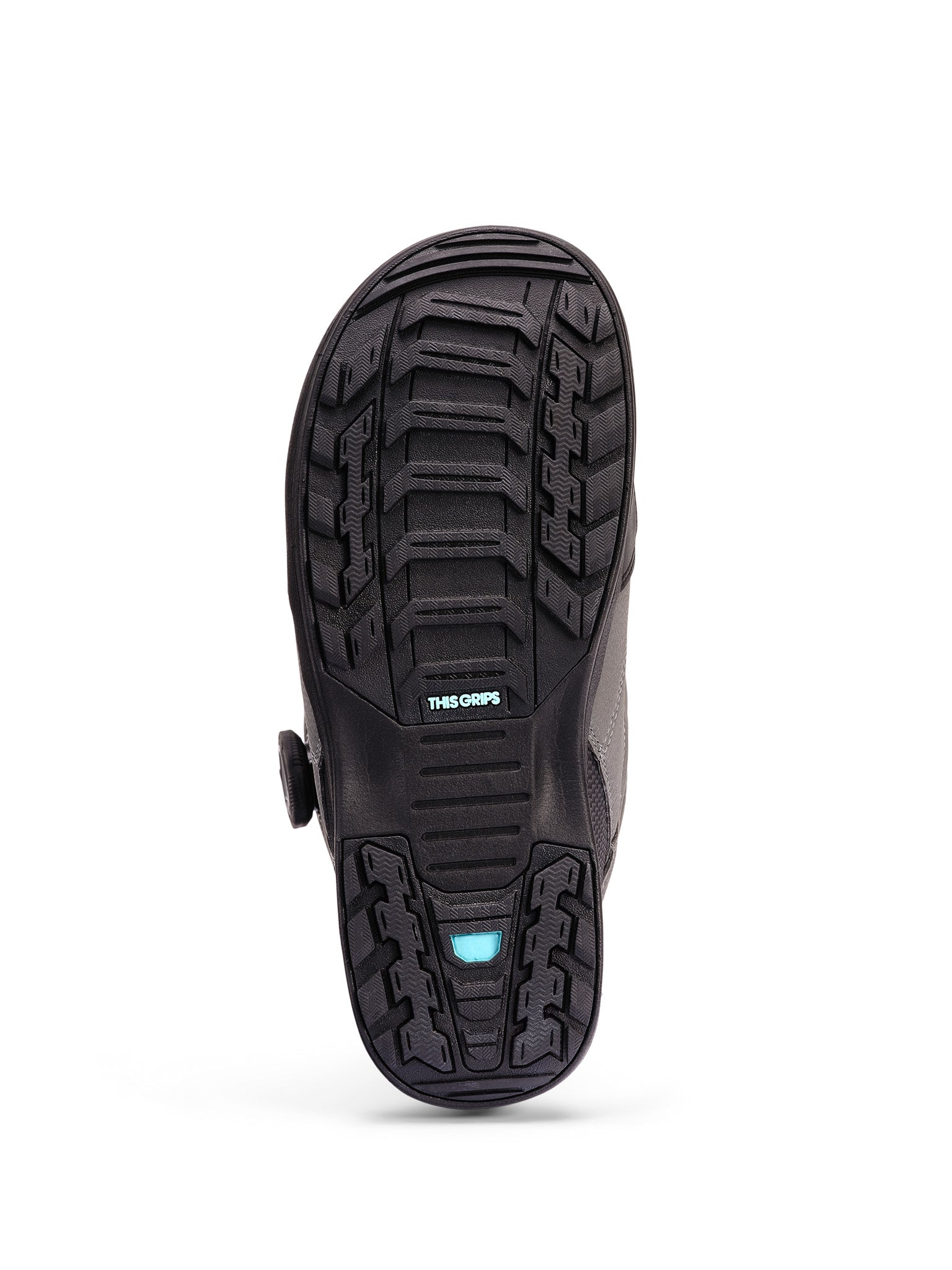K2 Maysis snowboard boots feature a black upper with teal accents and a textured sole.