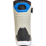 K2 Maysis 2025 snowboard boots feature a gray and blue design with a black heel loop.
