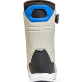 K2 Maysis 2025 snowboard boots feature a gray and blue design with a black heel loop.