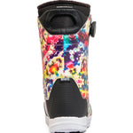 Vibrant, tie-dye K2 Maysis snowboard boots feature a white sole and black accents.