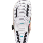 K2 Maysis snowboard boots, black and teal design with a vibrant graphic pattern.