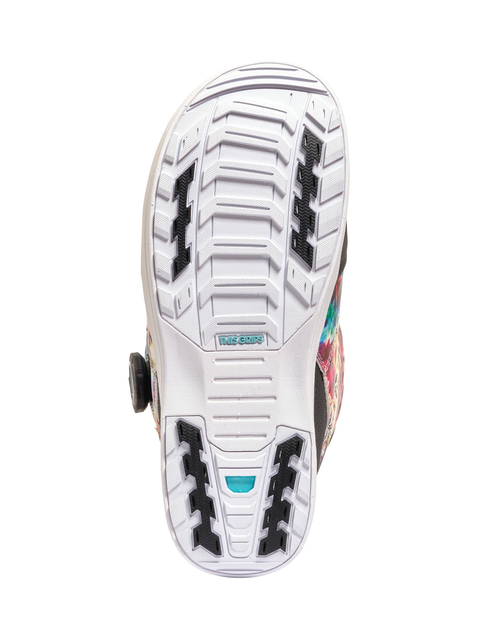 K2 Maysis snowboard boots, black and teal design with a vibrant graphic pattern.