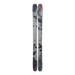 K2 Mindbender 108Ti skis feature a distinctive gray and red graphic design.