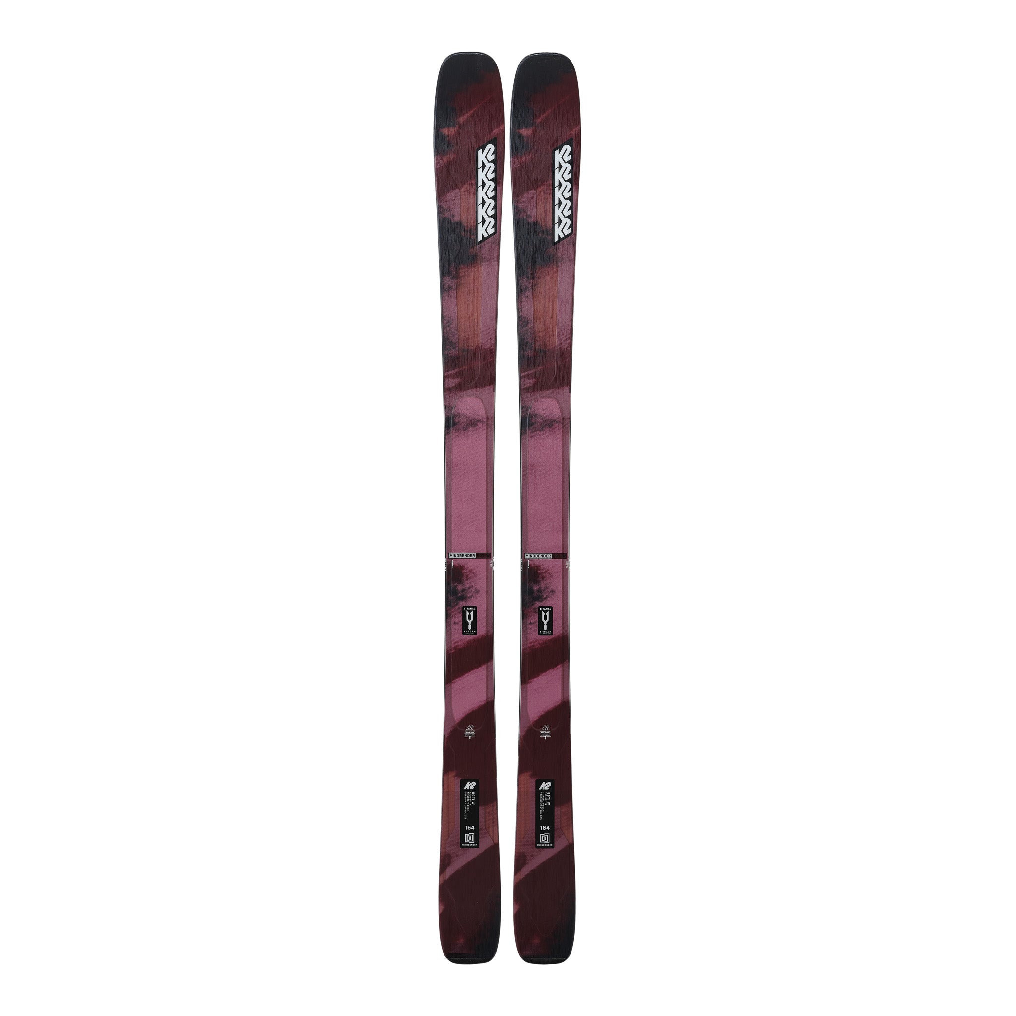 K2 Women's Mindbender 89Ti skis, featuring a red and black graphic design.