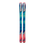 K2 Mindbender 89Ti skis feature a vibrant blue and pink gradient design.