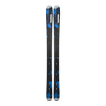 K2 Mindbender 99Ti skis feature a black and blue design with a distinctive graphic pattern.