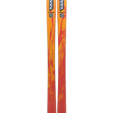 K2 Mindbender 101 skis pair, orange-red tops with K2 logo graphics