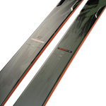 K2 Mindbender 101 skis pair, light gray topsheet with orange stripe and marker