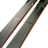 K2 Mindbender 101 skis pair, light gray topsheet with orange stripe and marker