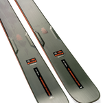 K2 Mindbender 101 skis pair, gray topsheet with orange/black accents and bindings