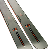 K2 Mindbender 101 skis pair, gray topsheet with orange/black accents and bindings