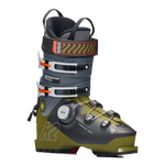 K2 Mindbender ski boot, dark gray upper and green base, BOA dial and strap buckles