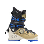 K2 Mindbender 120 BOA® ski boot features a white and blue color scheme with distinctive design elements.