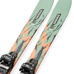 Mint skis with orange graphic tops and black bindings