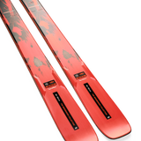 K2 Mindbender 88 skis, underside view with red edges and black text labels