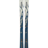 K2 Mindbender 88 skis, white tops with blue graphic and orange edges