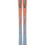 K2 Mindbender 88 skis, orange-and-blue tops with K2 logo, dark blue base