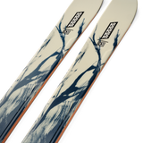 K2 Mindbender 88 skis pair, white top sheet with blue mountain graphic