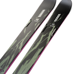 K2 Mindbender 96 skis, gray-green camo tops with subtle pink trim