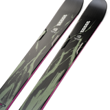 K2 Mindbender 96 skis, gray-green camo tops with subtle pink trim