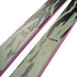 K2 Mindbender 96 skis, camo gray tops with pink sidewall stripe