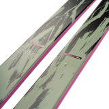 K2 Mindbender 96 skis, camo gray tops with pink sidewall stripe