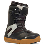 K2 Boundary 2025 snowboard boot features a black and white design with a red sole.