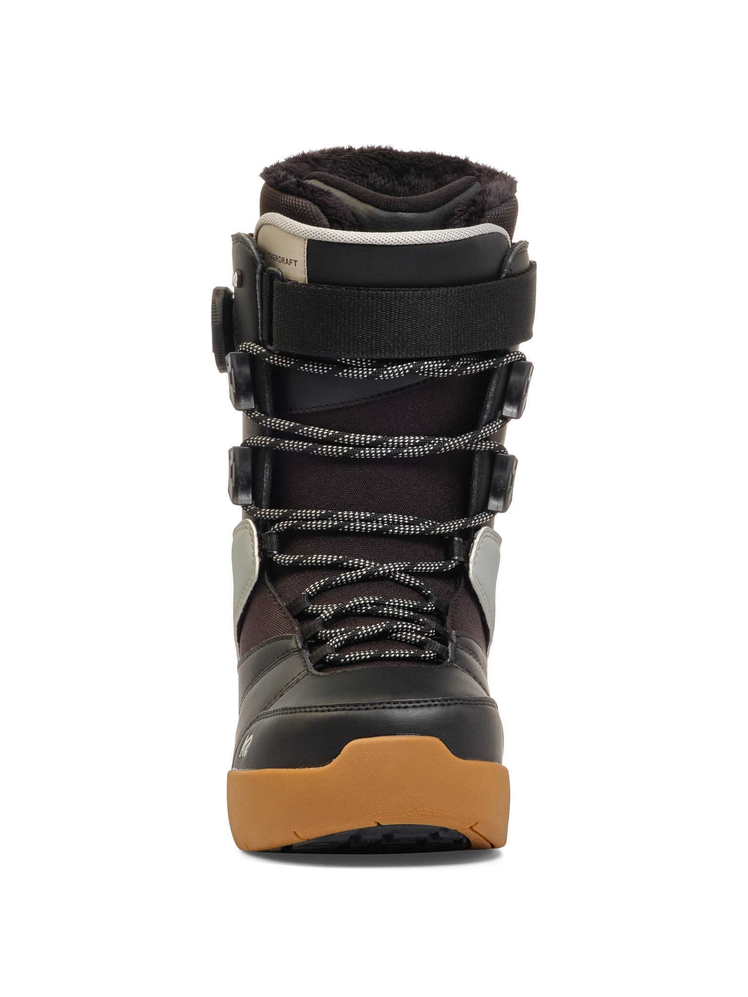 K2 Boundary 2025 snowboard boot features a black upper with a brown heel counter.
