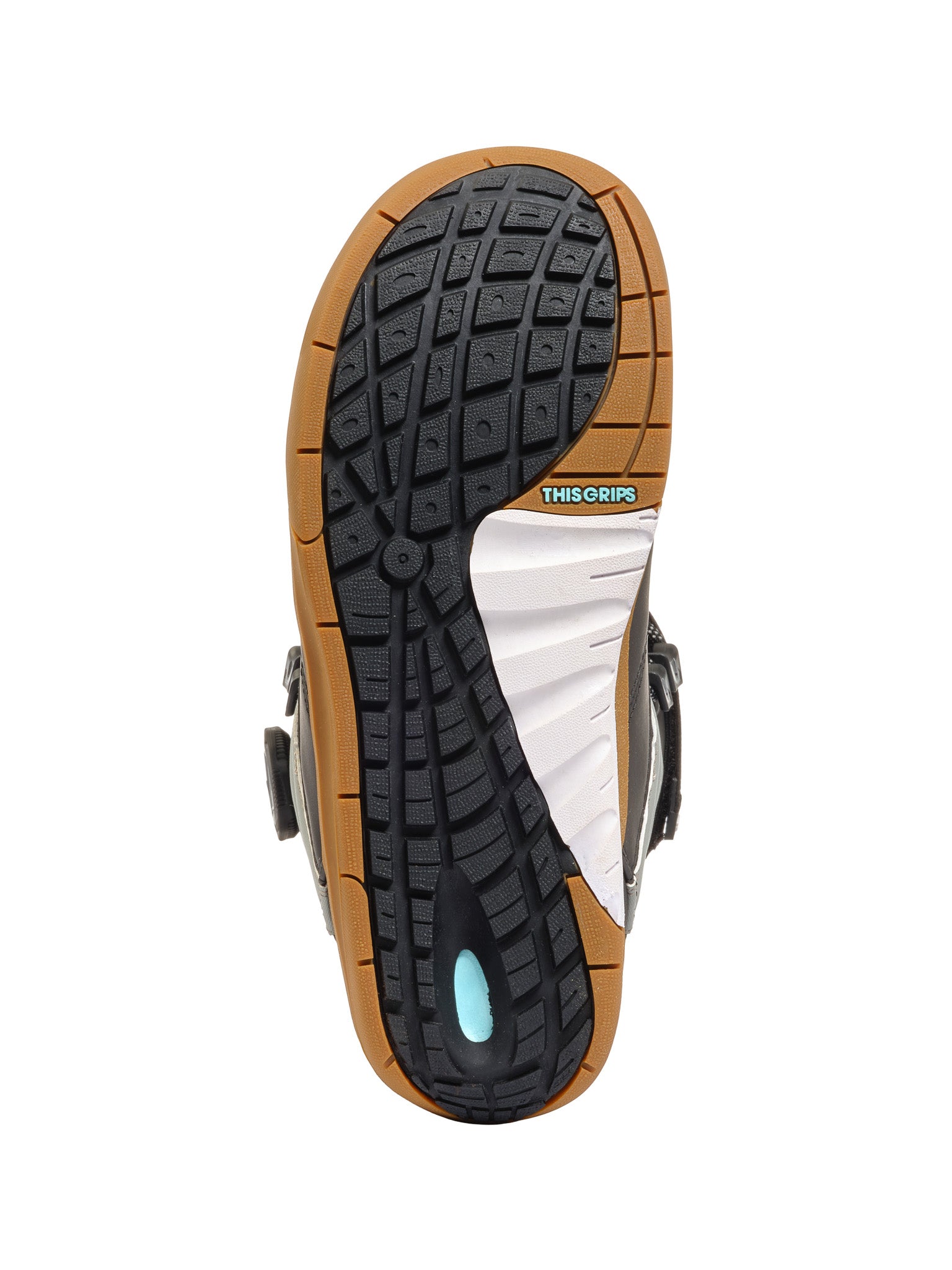 K2 Boundary snowboard boot, black and orange, features a textured sole and adjustable straps.