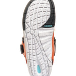 K2 Boundary 2025 snowboard boot sole features a white and orange speckled design with black lugs.
