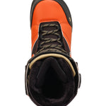 K2 Boundary snowboard boot, featuring a black and orange color scheme with a distinctive design.