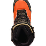 K2 Boundary snowboard boot, featuring a black and orange color scheme with a distinctive design.