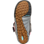 K2 Boundary snowboard boot sole features a purple and gray color scheme with a textured brown tread.