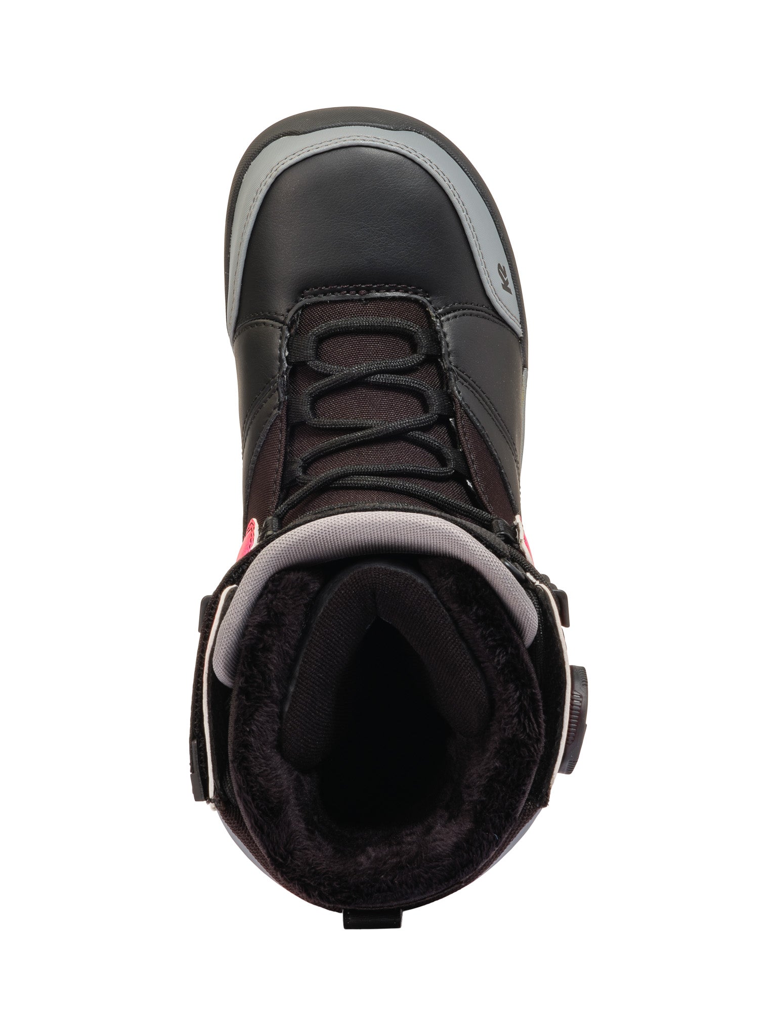 Black K2 Boundary snowboard boot features red accents and a lace-up closure.
