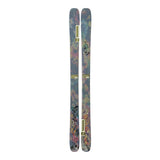 K2 Reckoner 102 skis feature a vibrant green and purple graphic design.