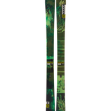 Green K2 skis, front view showing centered '102' badges and camo stripes