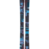 Women's blue and black graphic skis, twin tips, front view