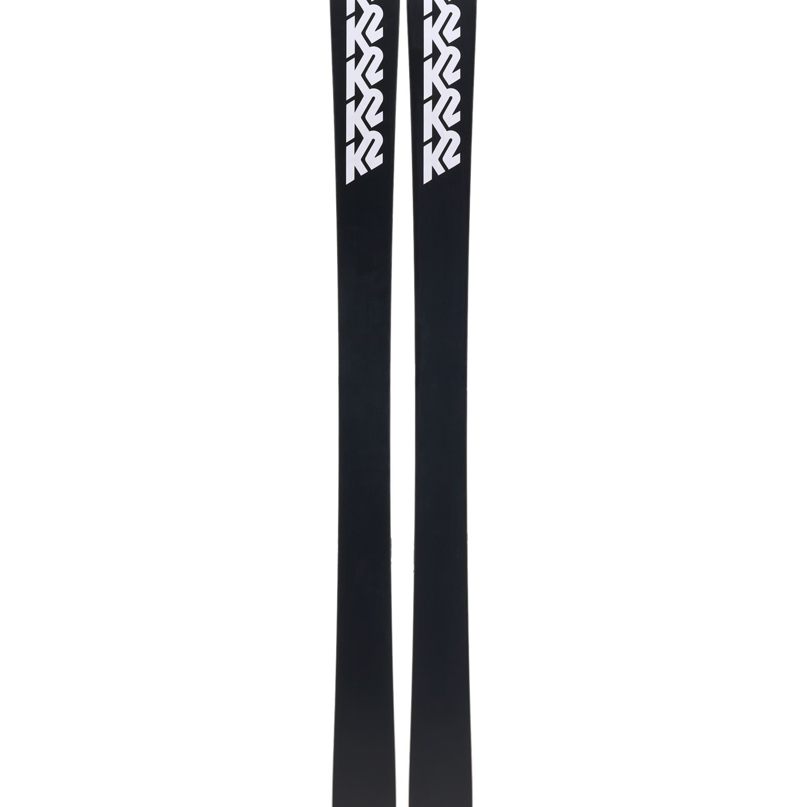 K2 Reckoner 92 skis, dark finish with white K2 logos, rear view.
