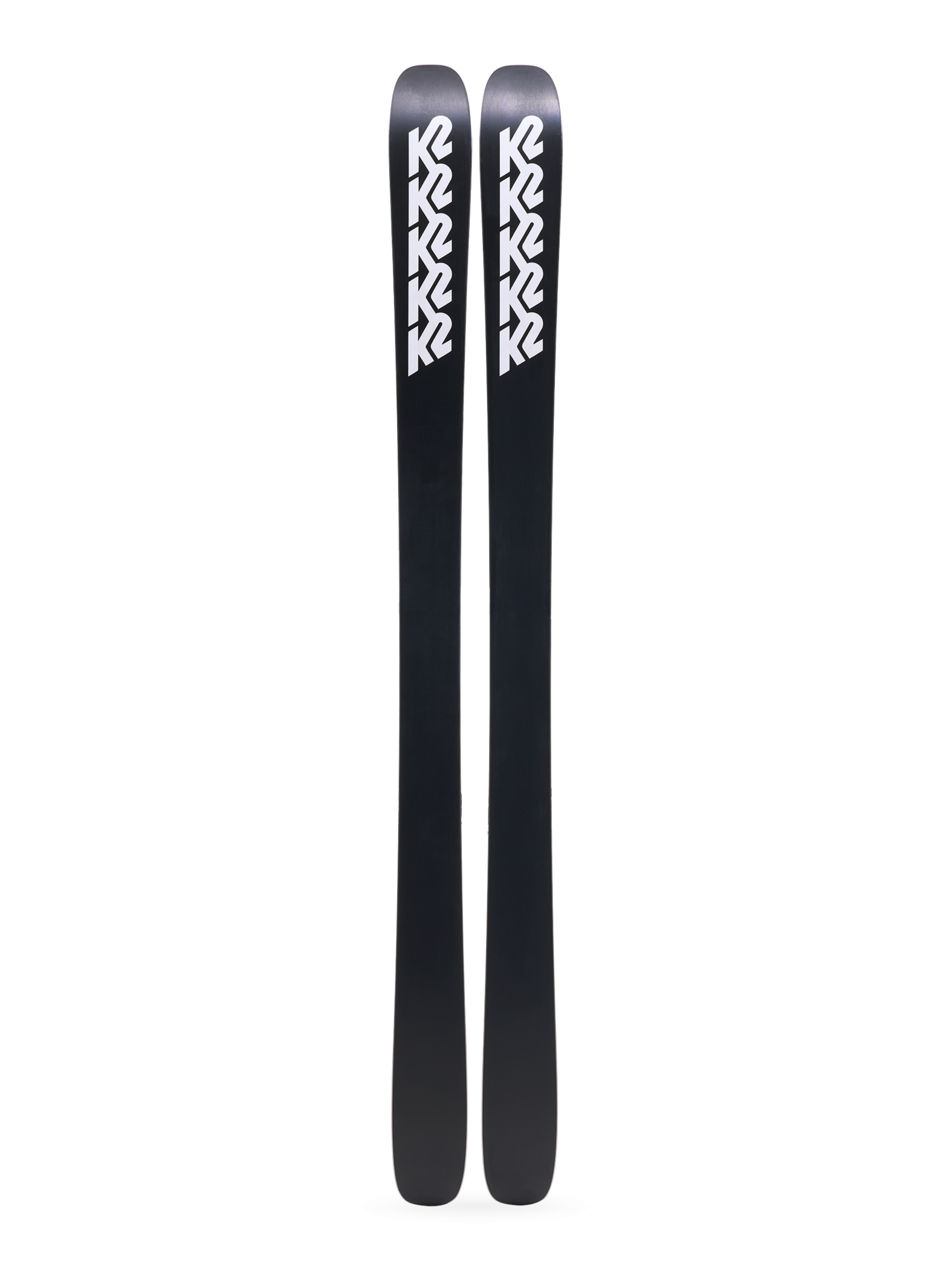 K2 Reckoner 92 skis, dark finish with white K2 logos, rear view.