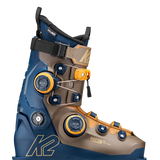 K2 zonal BOA ski boots front side view, blue upper and tan lower with BOA dials