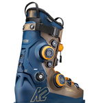 K2 zonal BOA ski boots side view, blue and tan shell with BOA dial and buckles
