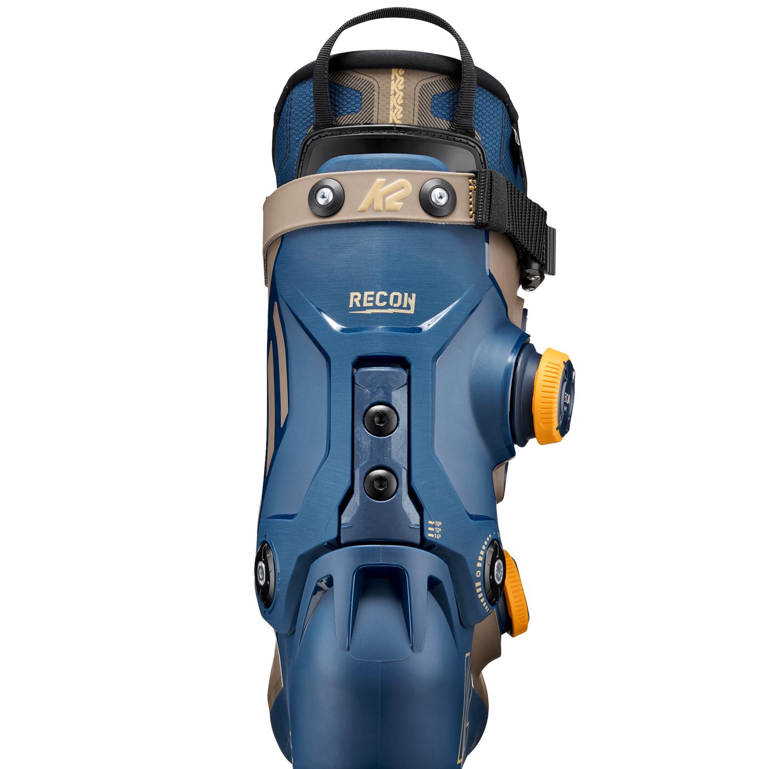 K2 zonal BOA ski boots, blue with multiple BOA dials and rear heel strap