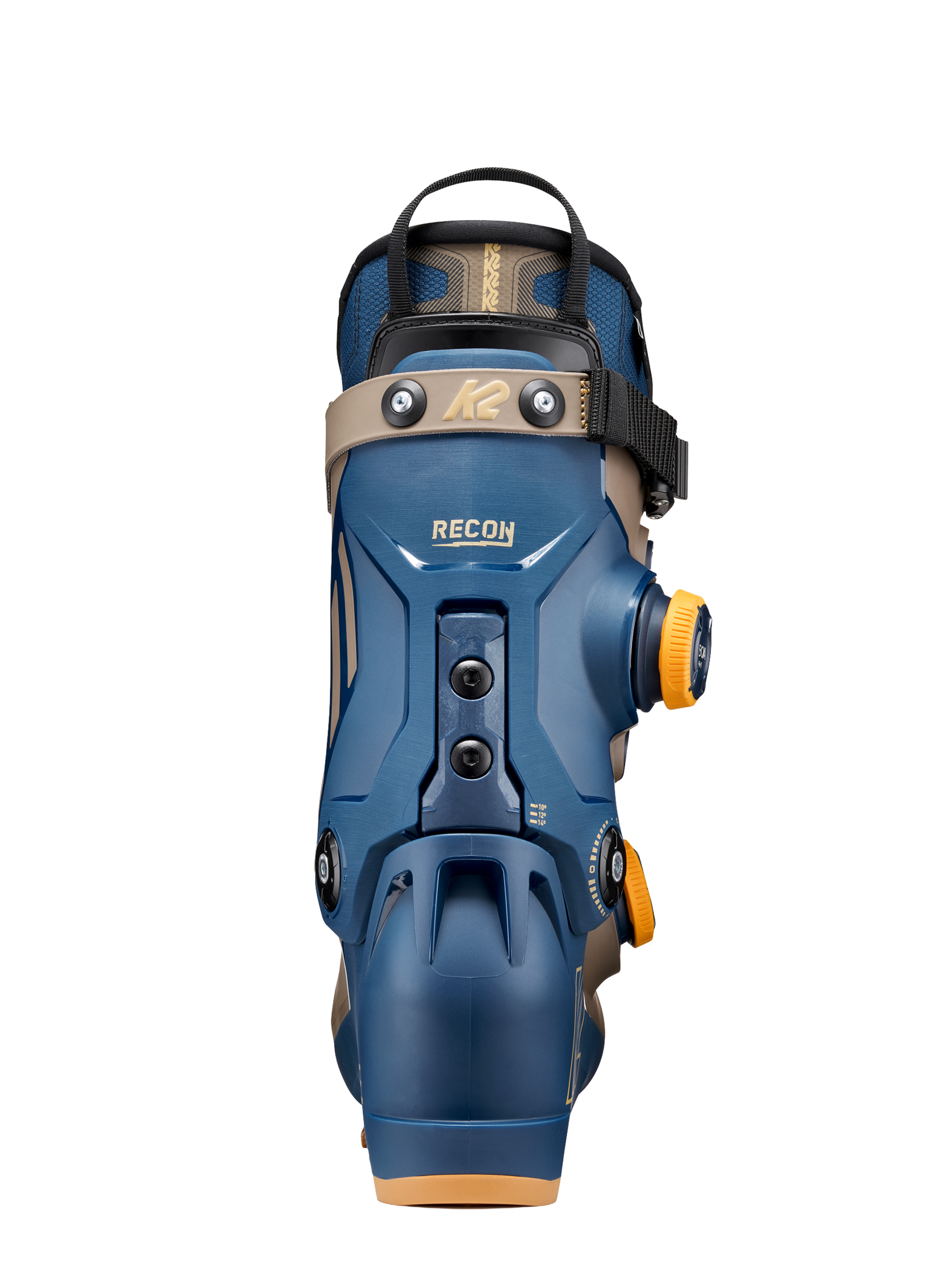 K2 zonal BOA ski boots, blue with multiple BOA dials and rear heel strap