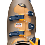 K2 zonal BOA ski boots back view, tan shell with blue pads and BOA dial