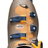 K2 zonal BOA ski boots back view, tan shell with blue pads and BOA dial