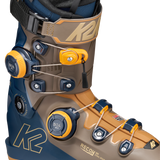 K2 zonal BOA ski boots, blue and tan, with BOA dials and strap buckles