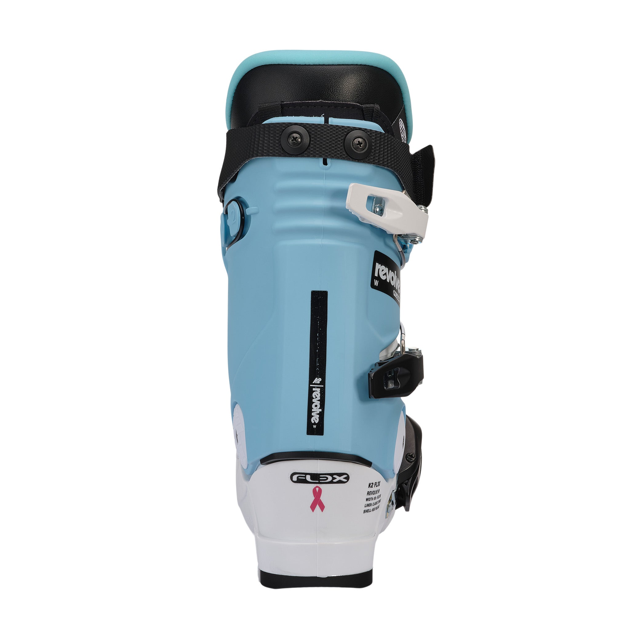 Blue K2 Revolve women's ski boot features a white logo and black accents.