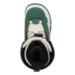 K2 YOU+H 2025 snowboard boot features a green and white color scheme with distinctive design elements.