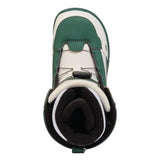 K2 YOU+H 2025 snowboard boot features a green and white color scheme with distinctive design elements.